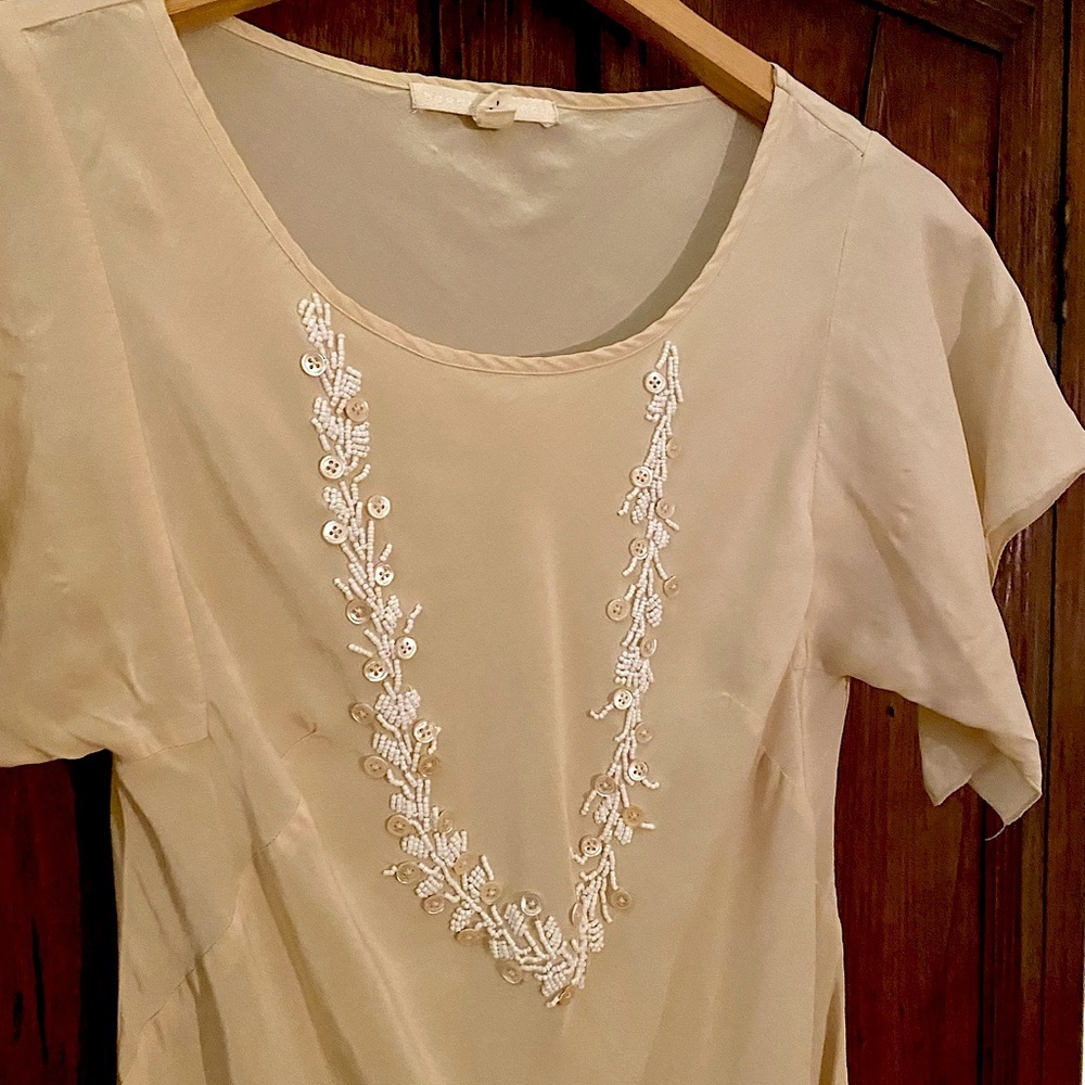 Anthropologie Burning Torch silk flutter sleeve top